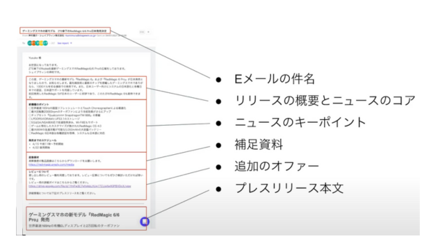 プレスリリース　メール　例　テンプレート　見本